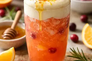 Traditional orange-cranberry drink with honey foam