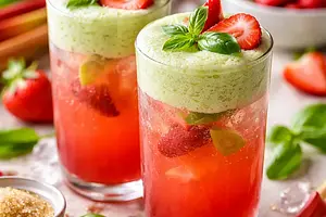Spring Rhubarb-Strawberry Drink with Basil Foam