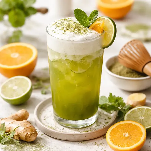 Citrus-Ginger Matcha Tonic z Pianką Kokosową (fusionowy napój sezonowy)