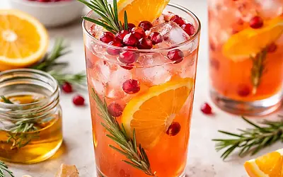 Seasonal Orange-Pomegranate Cocktail with Rosemary-Ginger Syrup (modern variant)