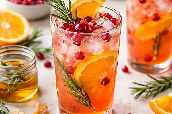 Sezonowy koktajl pomarańczowo‑granatowy z rozmarynowo‑imbirówym syropem (wariant nowoczesny)