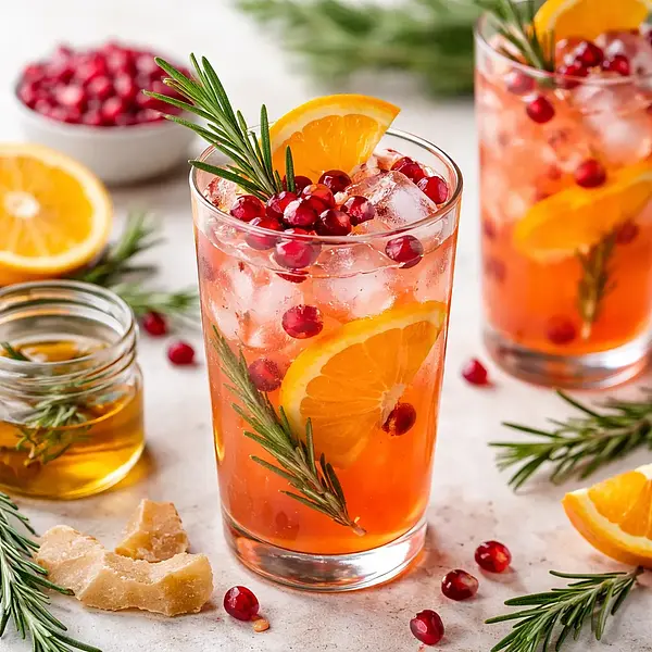 Sezonowy koktajl pomarańczowo‑granatowy z rozmarynowo‑imbirówym syropem (wariant nowoczesny)