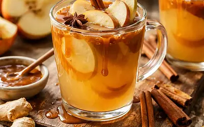 Autumn-Winter Hot Apple-Pear Drink with Ginger and Maple Caramel