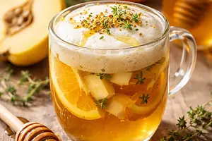 Traditional quince and orange infusion with honey foam