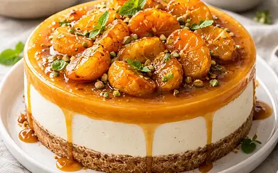 Layered no-bake cheesecake with caramelized mandarins