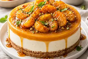 Layered no-bake cheesecake with caramelized mandarins
