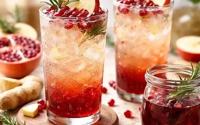 Quick seasonal drink: sparkling apple-pomegranate syrup with ginger and rosemary