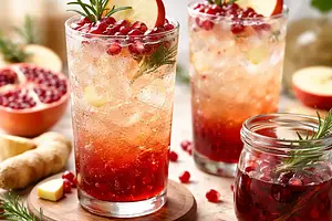Quick seasonal drink: sparkling apple-pomegranate syrup with ginger and rosemary