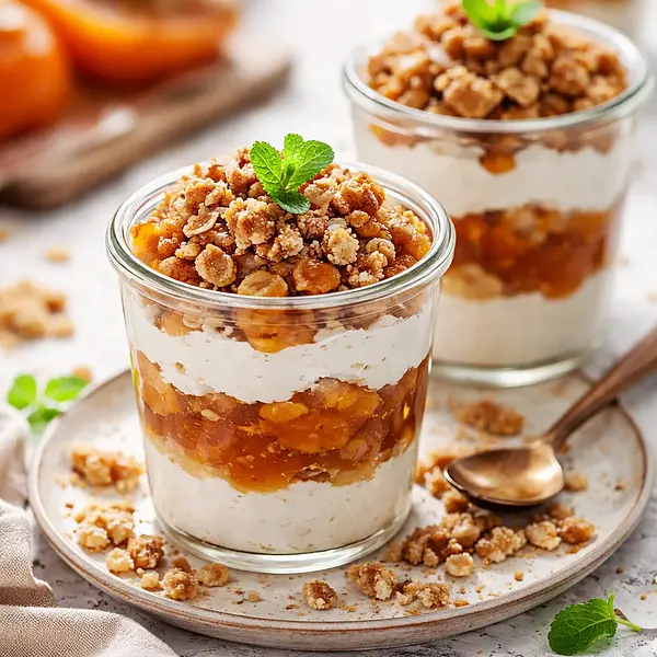 Szybkie pucharki z karmelizowanym persymonem, kremem ricotta-kokos i prażoną kruszonką