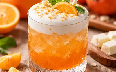 Tangerine-Persimmon Cocktail with Creamy White Chocolate Foam