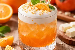 Tangerine-Persimmon Cocktail with Creamy White Chocolate Foam