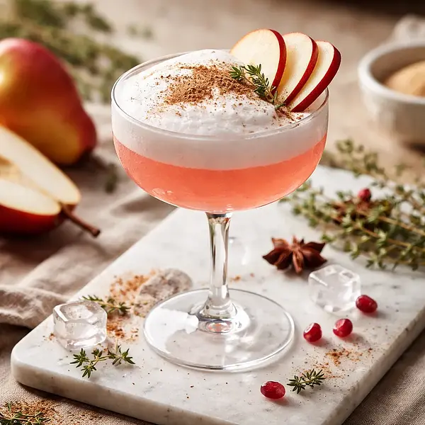 Zimowy koktajl „Rubinowa Gruszka” z pianką aquafaby