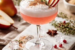 Winter Cocktail "Ruby Pear" with Aquafaba Foam