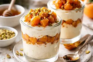 Szybkie pucharki zimowe z kremem ricotta-pomarańcza i karmelizowaną kaki