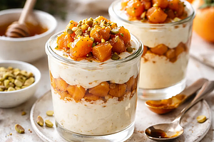 Szybkie pucharki zimowe z kremem ricotta-pomarańcza i karmelizowaną kaki