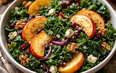 Autumn salad with roasted apples, kale, and walnuts