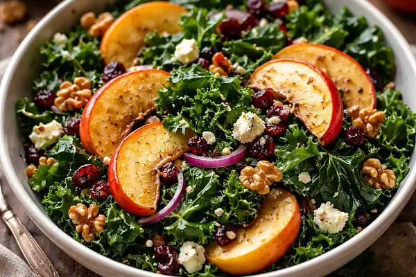 Jesienna sałatka z pieczonych jabłek, jarmużu i orzechów włoskich