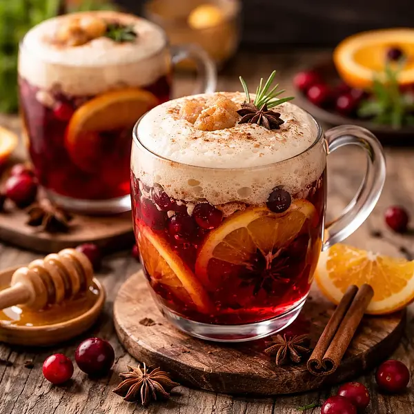 Pomarańczowo-Żurawinowy Grzaniec z Pianką Miodowo-Imbirową