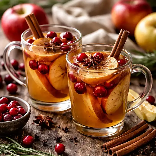 Gorący cydr korzenny z pieczonymi jabłkami i żurawiną (wersja z alkoholem lub bez)
