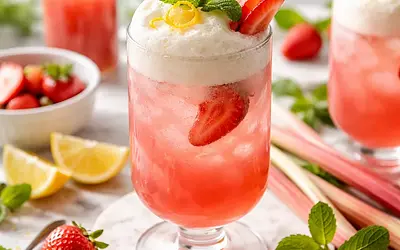 Spring Rhubarb-Strawberry Cocktail with Lemon-Mint Foam (variant dc5294ba)