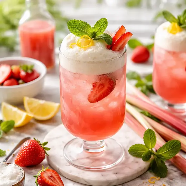 Wiosenny koktajl rabarbarowo-truskawkowy z cytrynowo-miętową pianą (wariant dc5294ba)