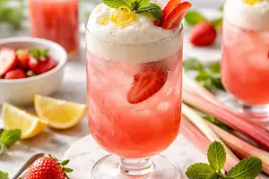 Spring Rhubarb-Strawberry Cocktail with Lemon-Mint Foam (variant dc5294ba)