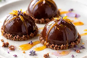 Modern chocolate-chestnut half-spheres with orange and lavender syrup (variant f0abf0bd)
