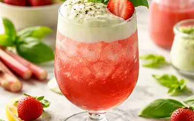 Spring Rhubarb-Strawberry Cocktail with Basil Foam (variant d909a13c)