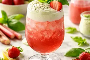 Spring Rhubarb-Strawberry Cocktail with Basil Foam (variant d909a13c)