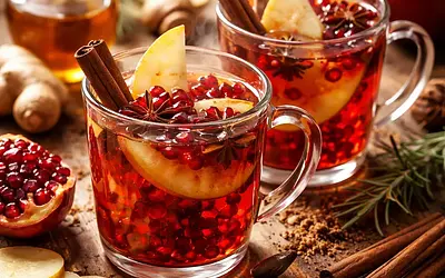 Warming fusion drink: pomegranate-pear rooibos with ginger and spices