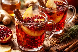 Warming fusion drink: pomegranate-pear rooibos with ginger and spices