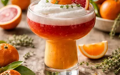 Seasonal Cocktail: Clementine-Blood Orange with Persimmon Mousse and Aquafaba Cloud (variant 46741bff)