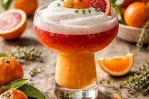 Koktajl sezonowy: klementynowo-bloodorange z musem kaki i chmurką z aquafaby (wariant 46741bff)