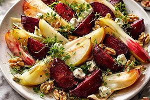 Traditional Winter Salad with Roasted Beetroot, Endive, Pear, and Blue Cheese