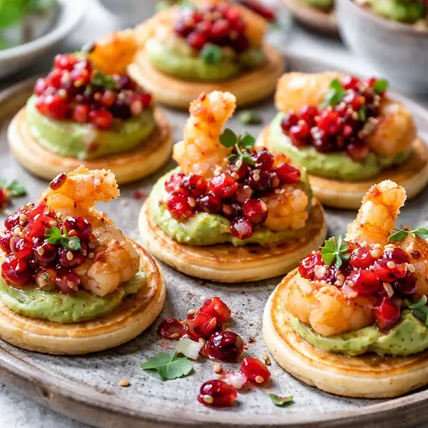 Mini bliny fusion z tempurą krewetkową, kremem z awokado i salsą żurawinowo‑chili (wariant 657cead1)