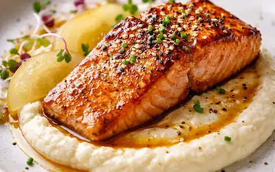 Miso salmon with cauliflower purée and pickled pear — variant 9b18de90