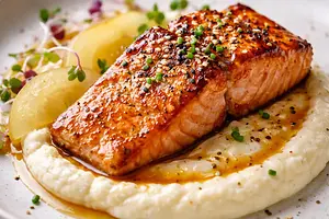 Łosoś miso z purée z kalafiora i piklowaną gruszką — wariant 9b18de90