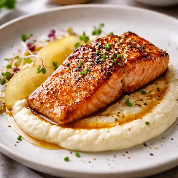 Łosoś miso z purée z kalafiora i piklowaną gruszką — wariant 9b18de90