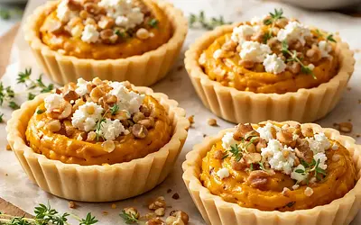 Mini tartaletki z kremem z pieczonej dyni, kozim serem i prażonymi orzechami