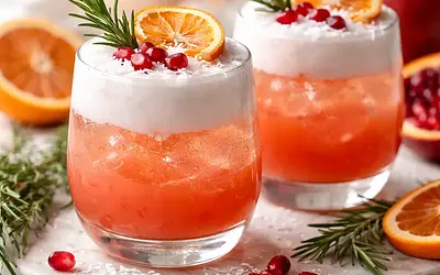 Winter Orange-Pomegranate Cocktail with Coconut Foam