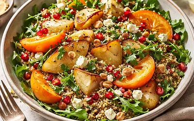 Zimowa sałatka z pieczoną kalarepą, kaki i quinoa