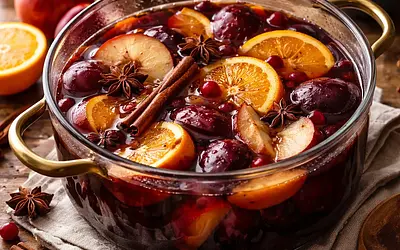 Traditional Winter Spiced Compote with Apples, Plums, and Oranges