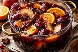 Traditional Winter Spiced Compote with Apples, Plums, and Oranges