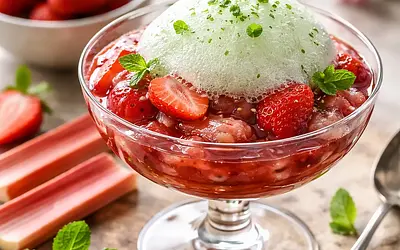 Wiosenny kompot rabarbarowo‑truskawkowy z miętową pianą