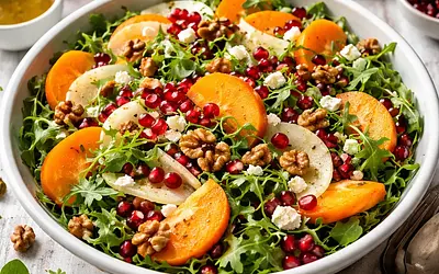 Winter salad with persimmon, pomegranate, and fennel
