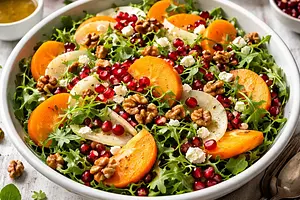 Winter salad with persimmon, pomegranate, and fennel