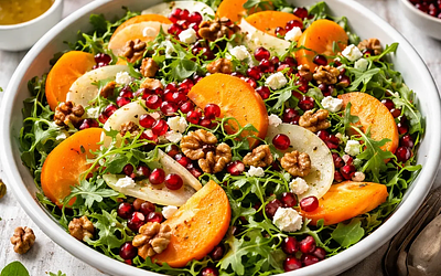 Winter salad with persimmon, pomegranate, and fennel