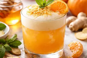 Quick tangerine-ginger cocktail with honey foam