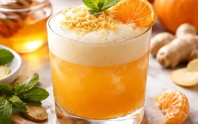 Quick tangerine-ginger cocktail with honey foam
