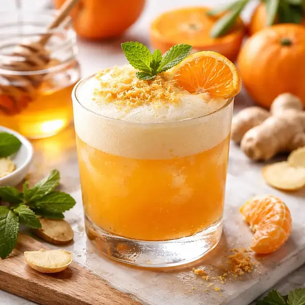 Szybki koktajl mandarynkowo‑imbirowy z miodową pianą
